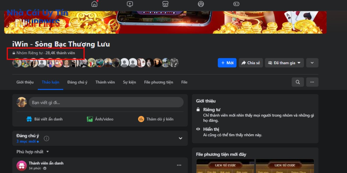 Hội nhóm của iWin trên Facebook