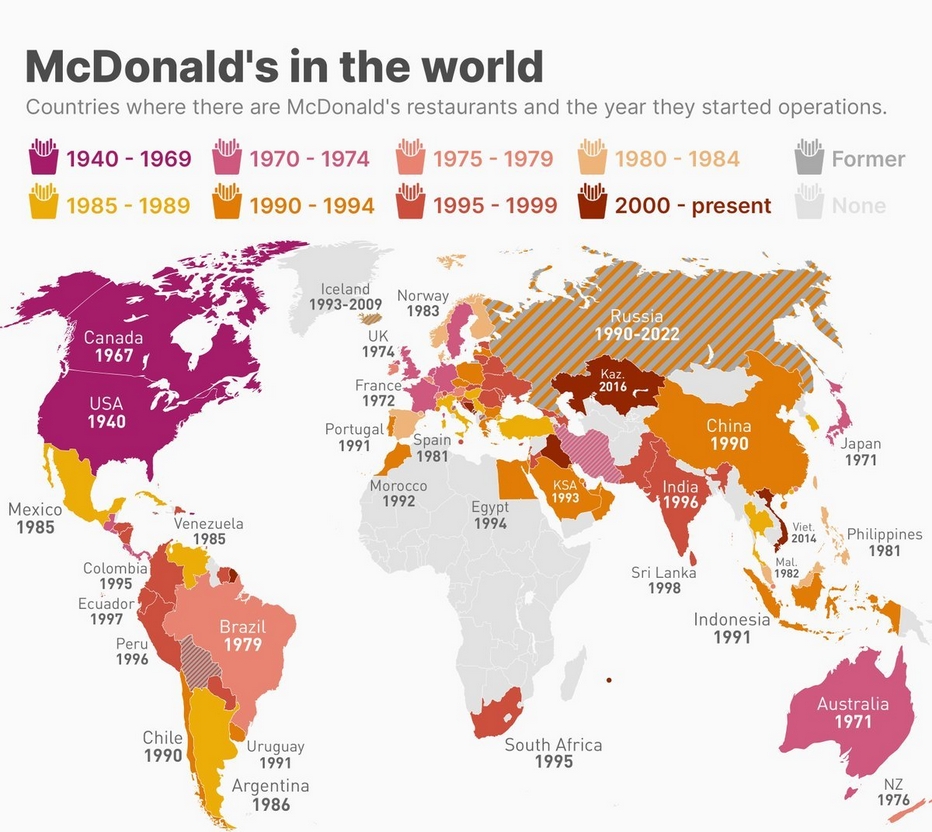 mapa de países sem McDonald's