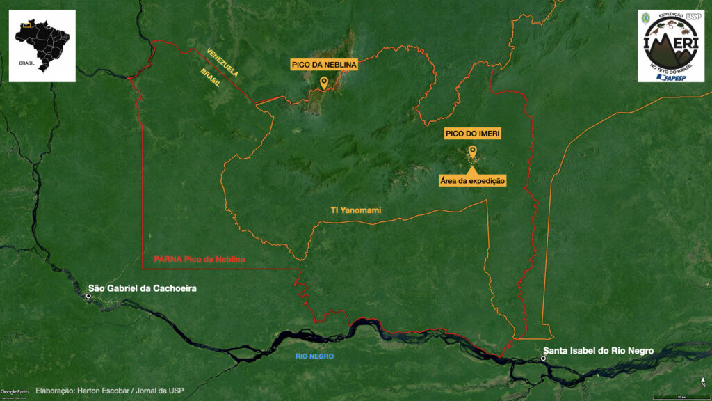 Os maciços do Pico do Imeri e do Pico da Neblina ficam no norte do Amazonas, dentro de duas áreas protegidas: a Terra Indígena Yanomami e o Parque Nacional do Pico da Neblina. 