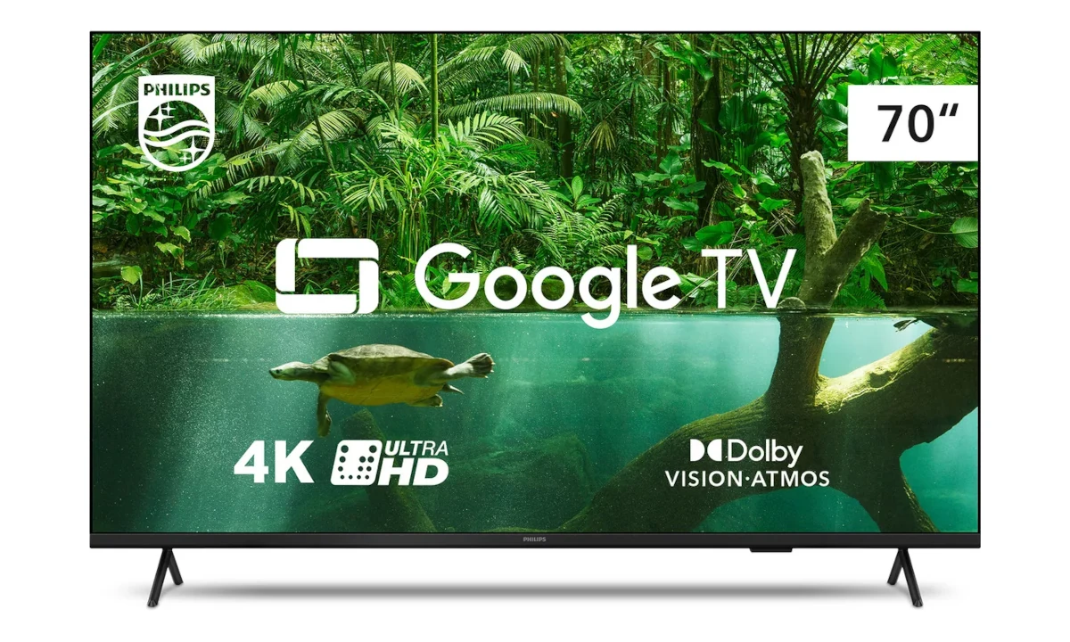 TV 4K 70 polegadas com Dolby Atmos e sistema Google TV sai 21% OFF